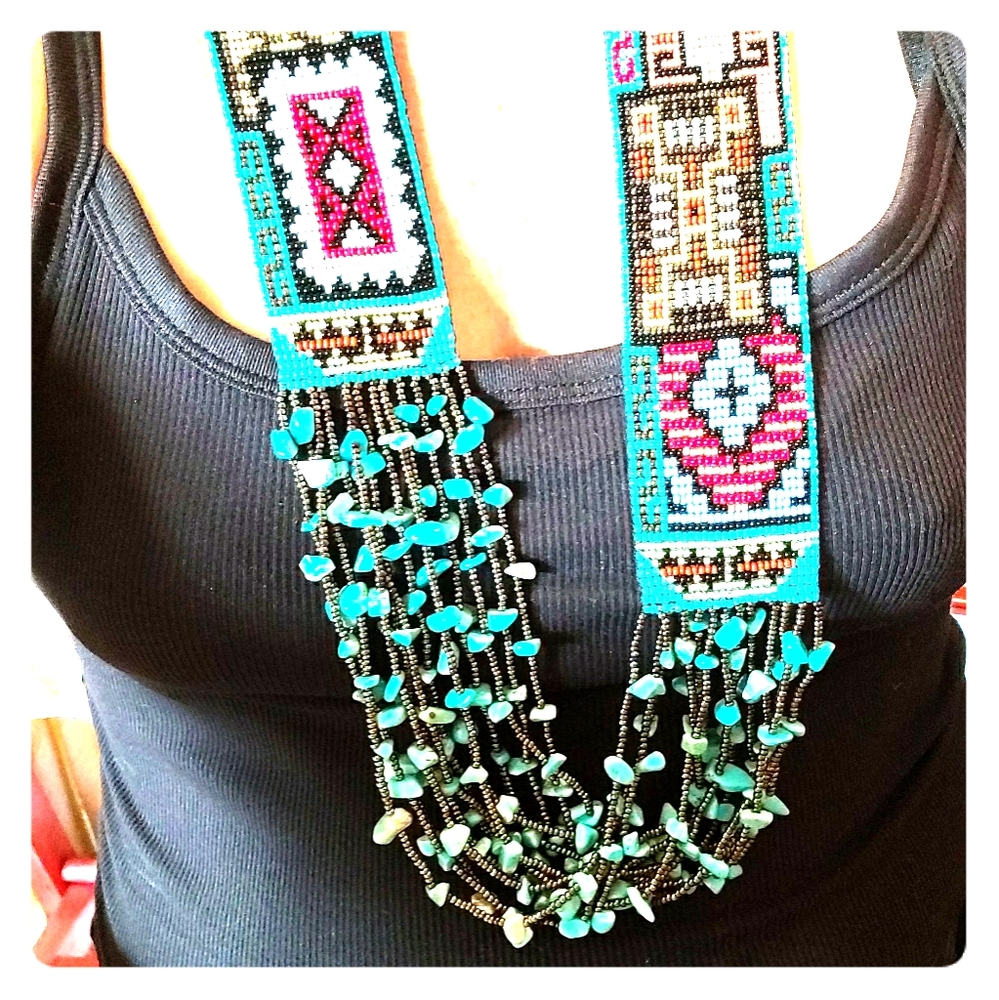 Native handbeaded multicolor statement necklace